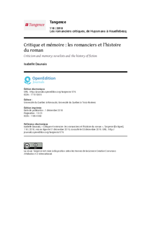 Critique et mémoire : les romanciers et l’histoire du roman thumbnail