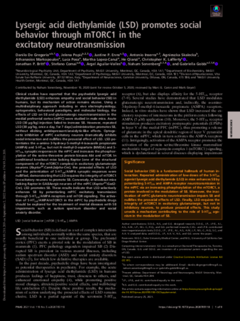 Lysergic acid diethylamide (LSD) promotes social behavior through mTORC1 in the excitatory neurotransmission thumbnail