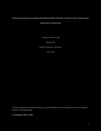 Incidence and Factors associated with Mental Health Disorder in Rectal Cancer Patients post Restorative Proctectomy thumbnail