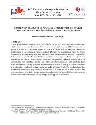 Modeling in-plane, out-of-plane and combined failures of URM structures using a new Finite-Distinct macroelement model thumbnail