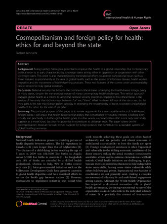 Cosmopolitanism and foreign policy for health: ethics for and beyond the state thumbnail