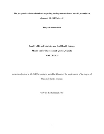 The perspective of dental students regarding the implementation of a social prescription scheme at McGill University thumbnail