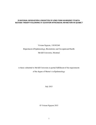 Is material deprivation a predictor of long-term adherence to beta-blocker therapy post-ST elevation myocardial infarction in Quebec? thumbnail