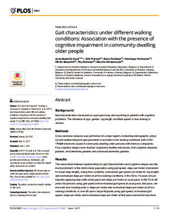 Gait characteristics under different walking conditions: Association with the presence of cognitive impairment in community-dwelling older people thumbnail