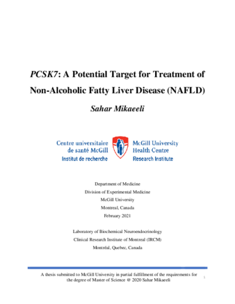 PCSK7: A potential target for treatment of non-alcoholic fatty liver disease (NAFLD) thumbnail