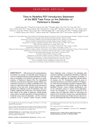 Time to redefine PD? Introductory statement of the MDS Task Force on the definition of Parkinson's disease thumbnail