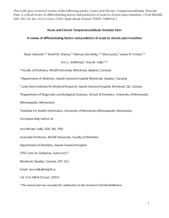 Acute and Chronic Temporomandibular Disorder Pain: A critical review of differentiating factors and predictors of acute to chronic pain transition thumbnail