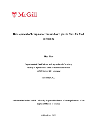Development of hemp nanocellulose-based plastic films for food packaging thumbnail