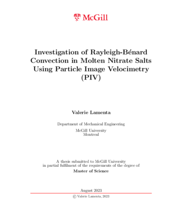 Investigation of Rayleigh-Bénard Convection in Molten Nitrate Salts Using Particle Image Velocimetry (PIV) thumbnail