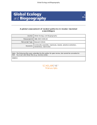 A global assessment of nested patterns in insular mammal assemblages thumbnail