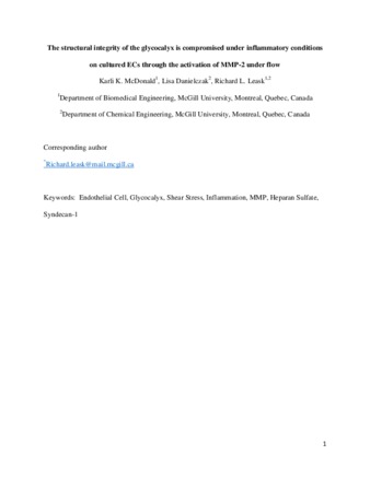 The structural integrity of the glycocalyx is compromised under inflammatory conditions on cultured ECs through the activation of MMP-2 under flow thumbnail