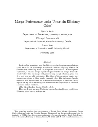 Merger performance under uncertain efficiency gains thumbnail