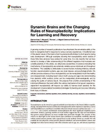 Dynamic Brains and the Changing Rules of Neuroplasticity: Implications for Learning and Recovery thumbnail