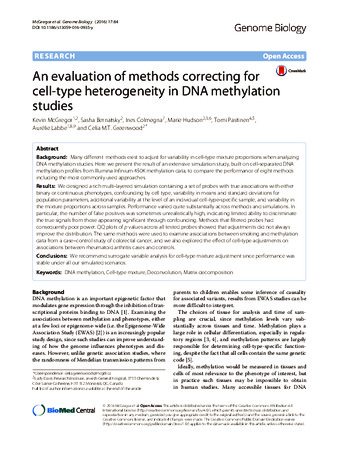 An evaluation of methods correcting for cell-type heterogeneity in DNA methylation studies. thumbnail