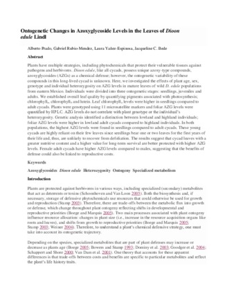 Ontogenetic Changes in Azoxyglycoside Levels in the Leaves of Dioon edule Lindl thumbnail