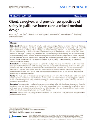 Client, caregiver, and provider perspectives of safety in palliative home care: a mixed method design thumbnail