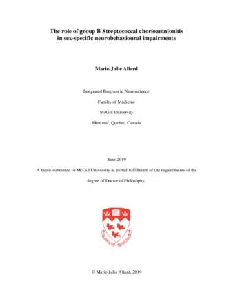 The role of group B Streptococcal chorioamnionitis in sex-specific neurobehavioural impairments thumbnail