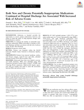 Both New and Chronic Potentially Inappropriate Medications Continued at Hospital Discharge Are Associated With Increased Risk of Adverse Events thumbnail