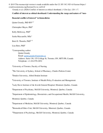 Conflict of interest as ethical shorthand: understanding the range and nature of "non-financial conflict of interest" in biomedicine. thumbnail
