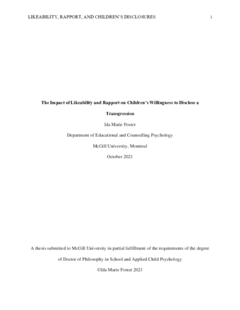 The impact of likeability and rapport on children’s willingness to disclose a transgression thumbnail