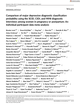 Comparison of major depression diagnostic classification probability using the SCID, CIDI, and MINI diagnostic interviews among women in pregnancy or postpartum: An individual participant data meta-analysis thumbnail