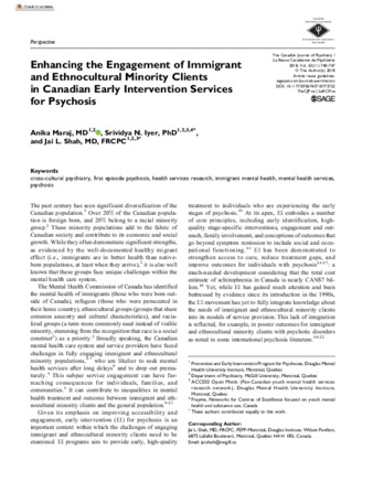 Enhancing the Engagement of Immigrant and Ethnocultural Minority Clients in Canadian Early Intervention Services for Psychosis thumbnail