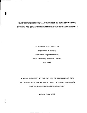 Quantitative histological comparison of bone growth into titanium and cobalt-chromium porous coated canine implants thumbnail