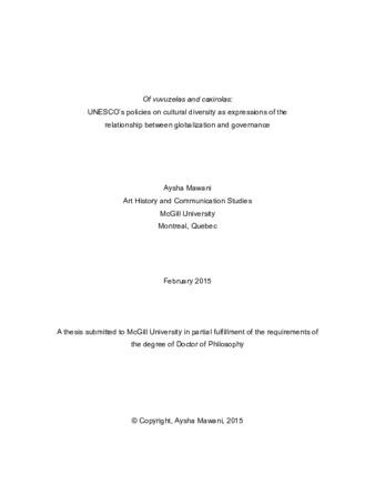 «Of vuvuzelas and caxirolas:» UNESCO’s policies on cultural diversity as expressions of the relationship between globalization and governance thumbnail