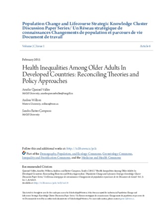 Health Inequalities Among Older Adults In Developed Countries: Reconciling Theories and Policy Approaches thumbnail