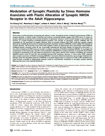 Modulation of Synaptic Plasticity by Stress Hormone Associates with Plastic Alteration of Synaptic NMDA Receptor in the Adult Hippocampus. thumbnail