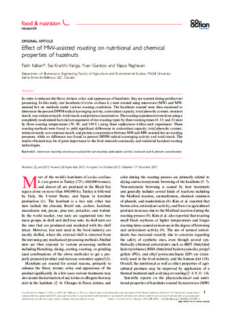 Effect of MW-assisted roasting on nutritional and chemical properties of hazelnuts thumbnail