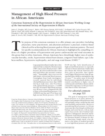 Consensus Statement of the Hypertension in African Americans Working Group of the International Society on Hypertension in Blacks thumbnail