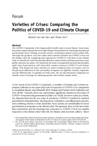 Varieties of Crises: Comparing the Politics of COVID-19 and Climate Change thumbnail