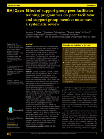 Effect of support group peer facilitator training programmes on peer facilitator and support group member outcomes: a systematic review thumbnail