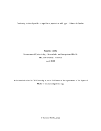 Evaluating health disparities in a pediatric population with type 1 diabetes in Quebec thumbnail