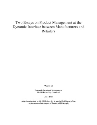 Two Essays on Product Management at the Dynamic Interface between Manufacturers and Retailers thumbnail