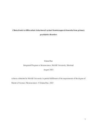 Clinical tools to differentiate behavioural variant frontotemporal dementia from primary psychiatric disorders thumbnail