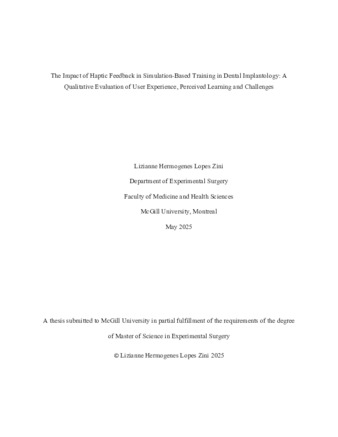 The Impact of Haptic Feedback in Simulation-Based Training in Dental Implantology: A Qualitative Evaluation of User Experience, Perceived Learning and Challenges thumbnail