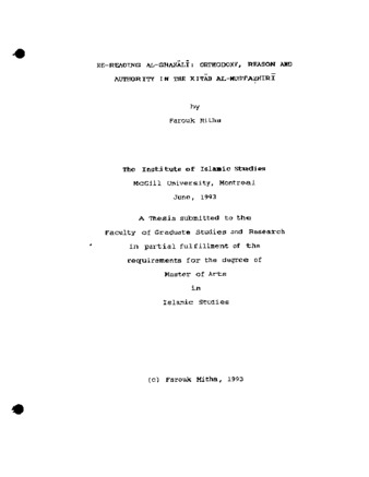 Re-reading al-Ghazālī : orthodoxy, reason and authority in the Kitāb al-Mustaẓhirī thumbnail
