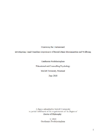 Examining the Unexamined: Investigating Tamil Canadians experiences of racial/ethnic discrimination and wellbeing thumbnail