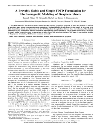 A Provably Stable and Simple FDTD Formulation for Electromagnetic Modeling of Graphene Sheets thumbnail