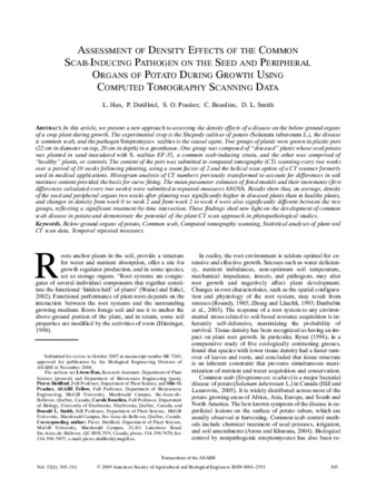 Assessment of Density Effects of the Common Scab-Inducing Pathogen on the Seed and Peripheral Organs of Potato During Growth Using Computed Tomography Scanning Data thumbnail