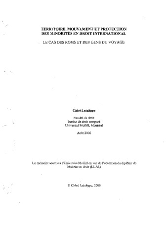 Territoire, mouvement et protection des minorités en droit international : le cas des Roms et des Gens du voyage thumbnail