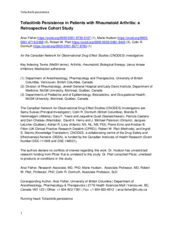 Tofacitinib Persistence in Patients with Rheumatoid Arthritis: a Retrospective Cohort Study thumbnail