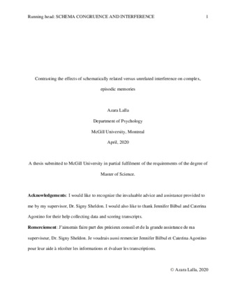 Contrasting the effects of schematically related versus unrelated interference on complex, episodic memories thumbnail