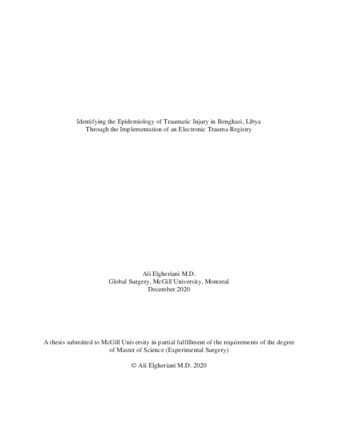 Identifying the epidemiology of traumatic injury in Benghazi, Libya through the implementation of an electronic trauma registry thumbnail