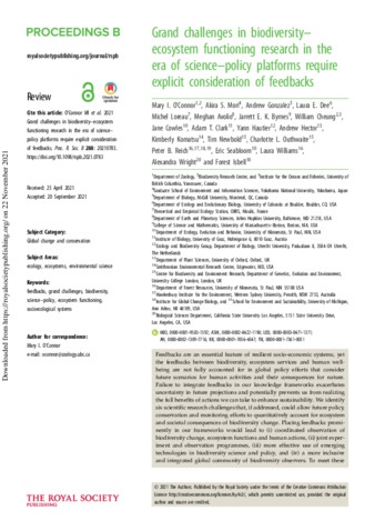 Grand challenges in biodiversity–ecosystem functioning research in the era of science–policy platforms require explicit consideration of feedbacks thumbnail