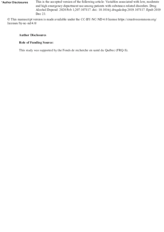 Variables associated with low, moderate and high emergency department use among patients with substance-related disorders thumbnail