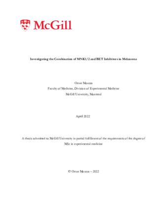 Investigating the combination of MNK1/2 and BET inhibitors in Melanoma thumbnail