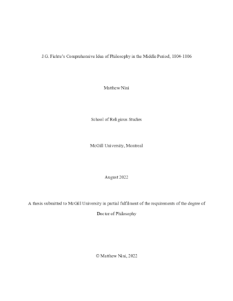 J.G. Fichte’s Comprehensive Idea of Philosophy in the Middle Period, 1804-1806 thumbnail